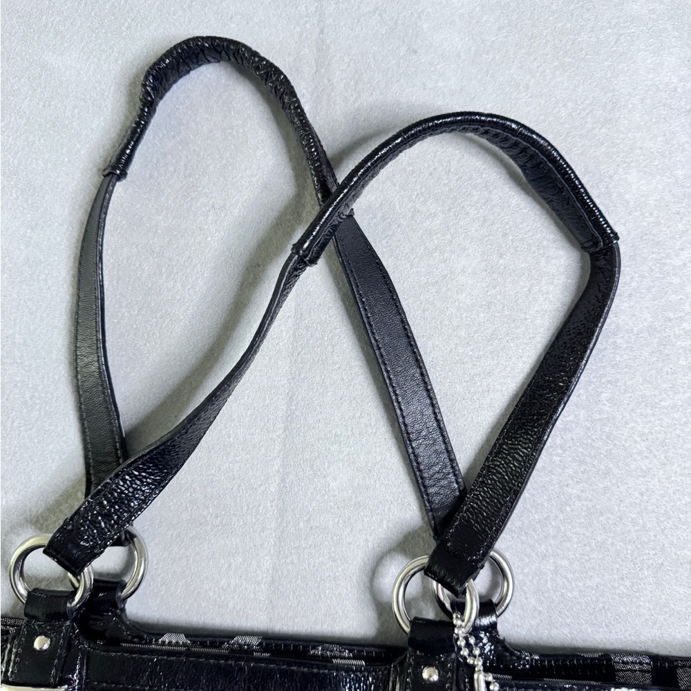 Coach Women's Metallic Silver Black SoHo Signature Shoulder Bag Tote F19664 Y2K - Picture 11 of 16